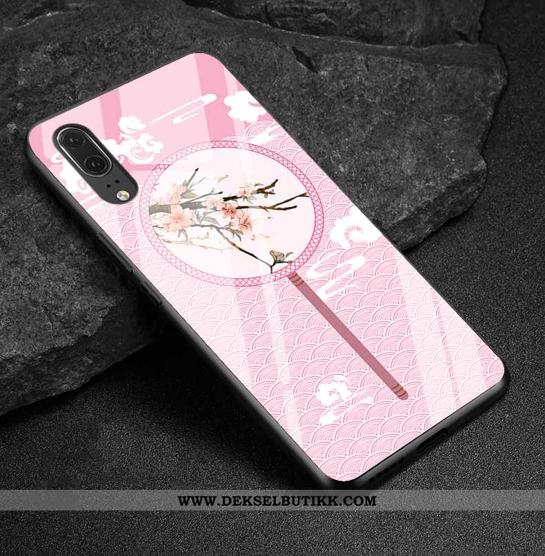 Deksel Huawei P20 Glass Etui Hard Rosa, Huawei P20 Skinn Rabatt