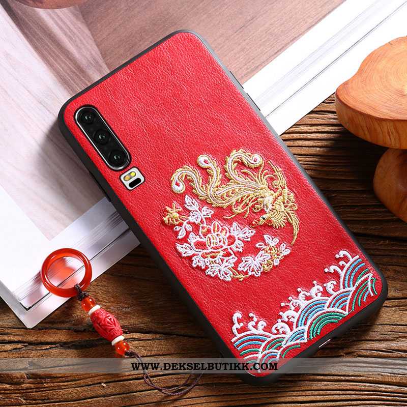 Deksel Huawei P30 Broderi Trend Vintage Palass Rød, Etui Huawei P30 Relieff Tilbud