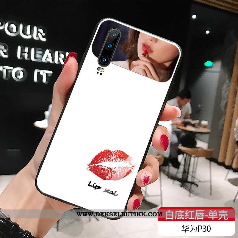 Deksel Huawei P30 Glass Anti-fall Mobiltelefon Net Red Hvitt, Etui Huawei P30 Trend Billige