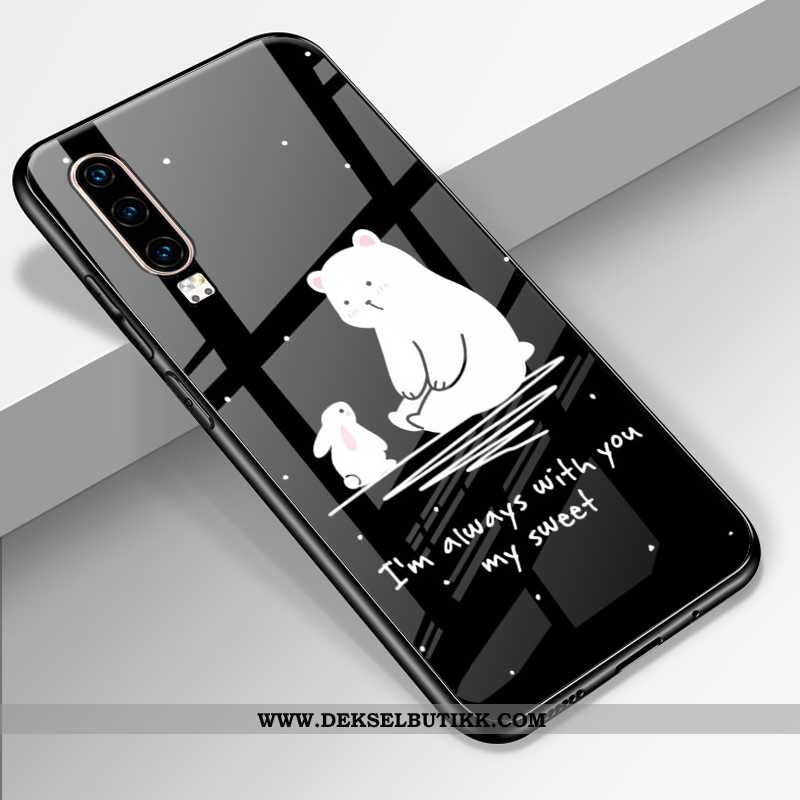 Deksel Huawei P30 Kreativ Glass Silikon Mobiltelefon Svart, Etui Huawei P30 Trend Rabatt