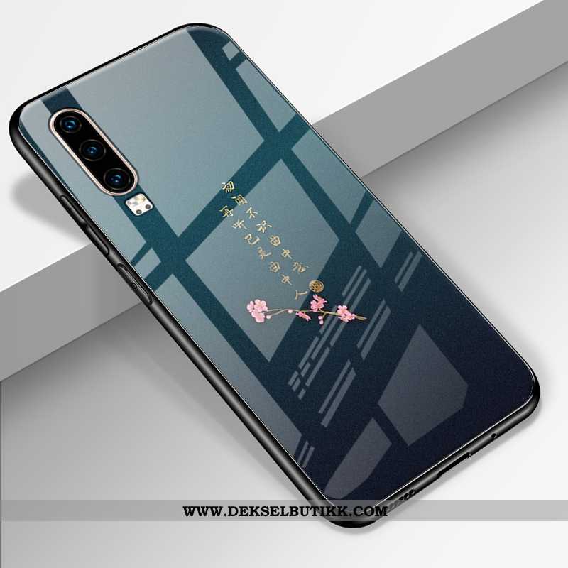 Deksel Huawei P30 Kreativ Glass Silikon Mobiltelefon Svart, Etui Huawei P30 Trend Rabatt