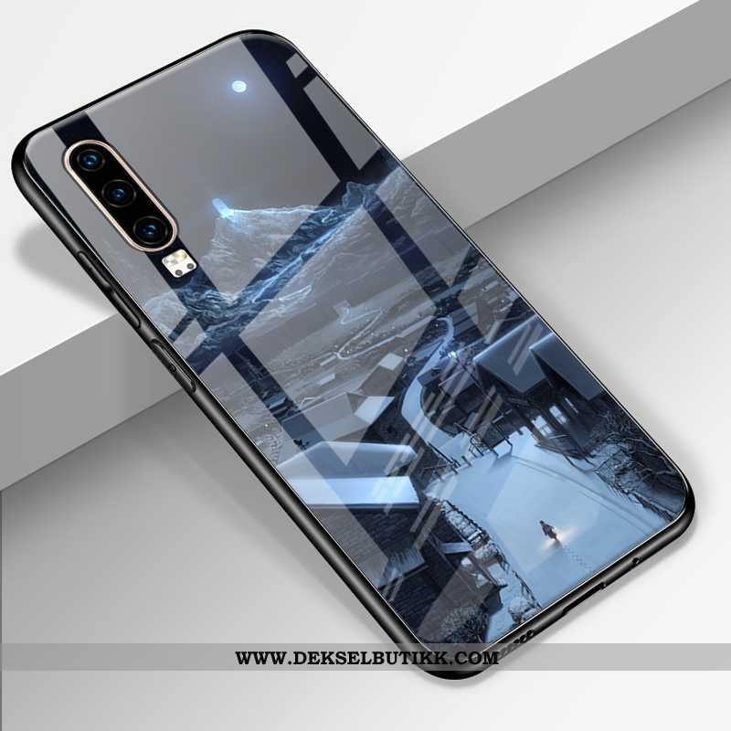 Deksel Huawei P30 Kreativ Glass Silikon Mobiltelefon Svart, Etui Huawei P30 Trend Rabatt