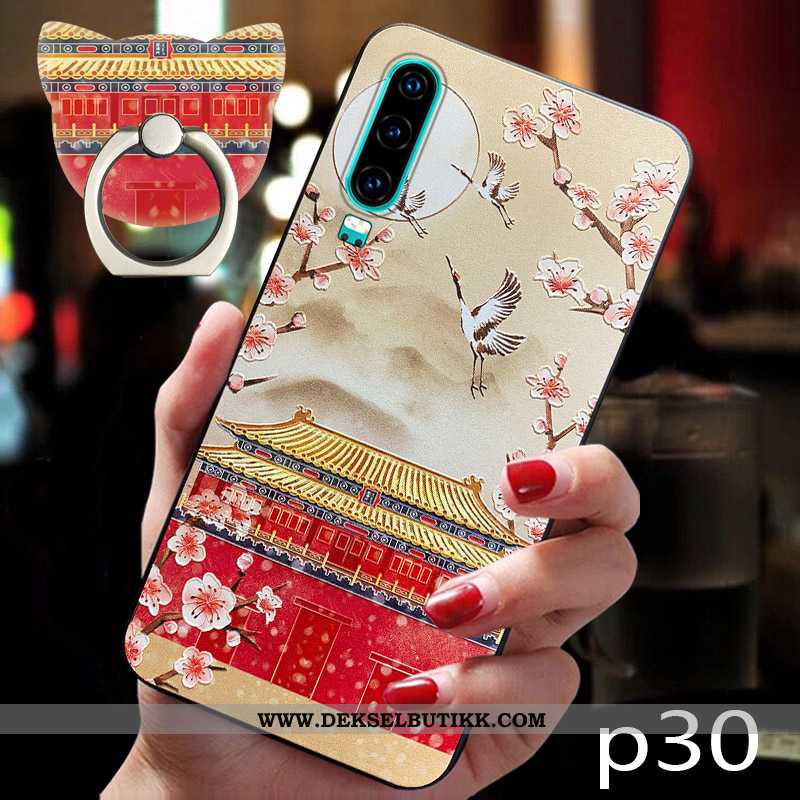 Deksel Huawei P30 Vintage Kreativ Rød, Etui Huawei P30 Trend Billige