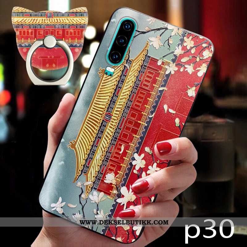 Deksel Huawei P30 Vintage Kreativ Rød, Etui Huawei P30 Trend Billige