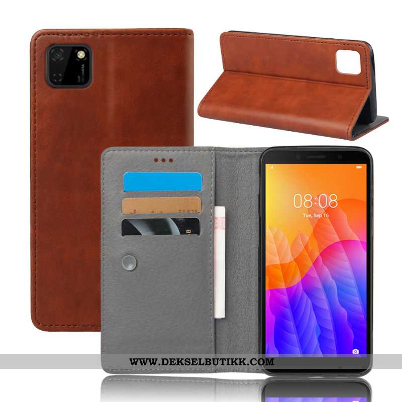 Deksel Huawei Y5p Lommebok Kort Folio Oransje, Etui Huawei Y5p Skinndeksel Tilbud