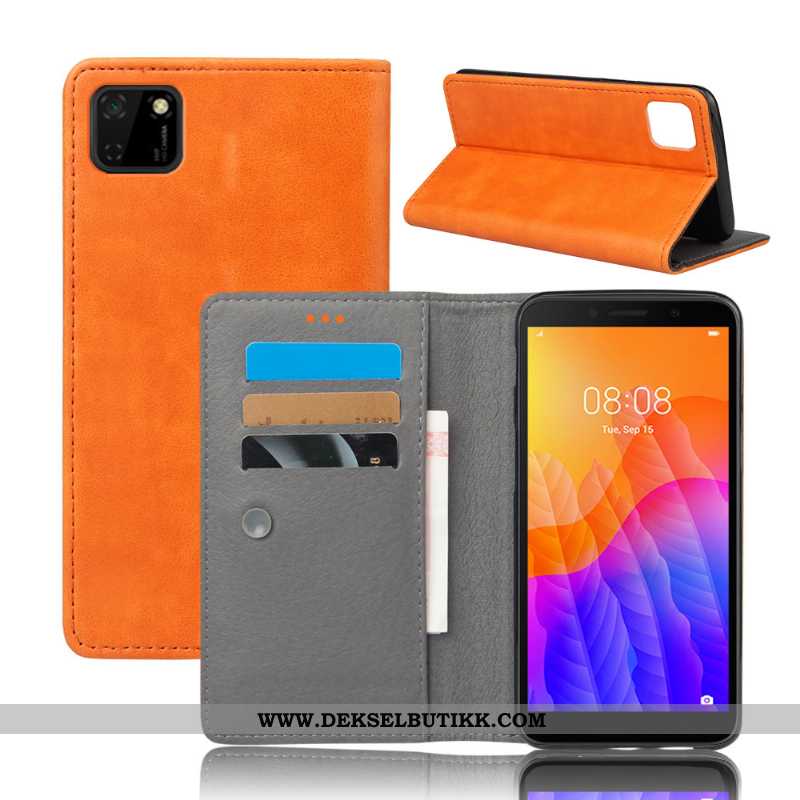 Deksel Huawei Y5p Lommebok Kort Folio Oransje, Etui Huawei Y5p Skinndeksel Tilbud