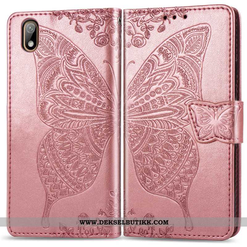 Deksel Huawei Y6 2020 Skinn Lær Butterfly Hengende Ornamenter Blomster Lilla, Etui Huawei Y6 2020 Be