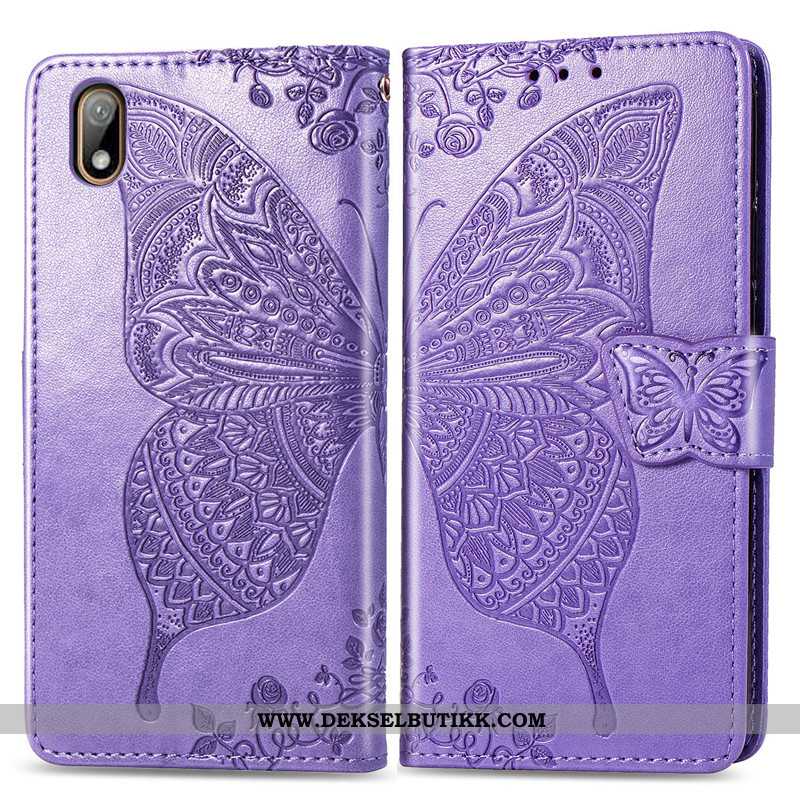 Deksel Huawei Y6 2020 Skinn Lær Butterfly Hengende Ornamenter Blomster Lilla, Etui Huawei Y6 2020 Be