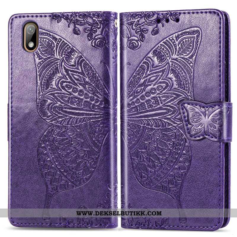 Deksel Huawei Y6 2020 Skinn Lær Butterfly Hengende Ornamenter Blomster Lilla, Etui Huawei Y6 2020 Be