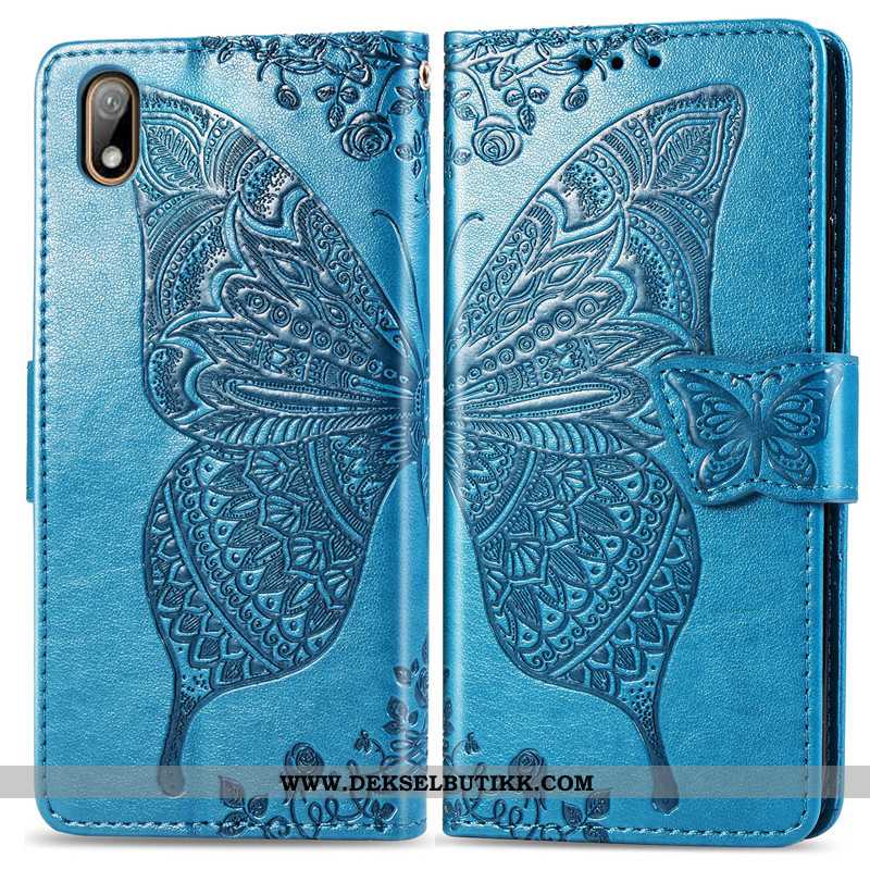 Deksel Huawei Y6 2020 Skinn Lær Butterfly Hengende Ornamenter Blomster Lilla, Etui Huawei Y6 2020 Be