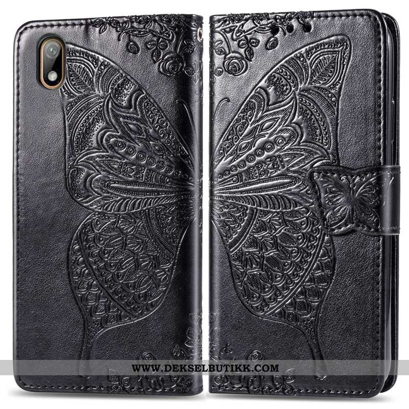 Deksel Huawei Y6 2020 Skinn Lær Butterfly Hengende Ornamenter Blomster Lilla, Etui Huawei Y6 2020 Be