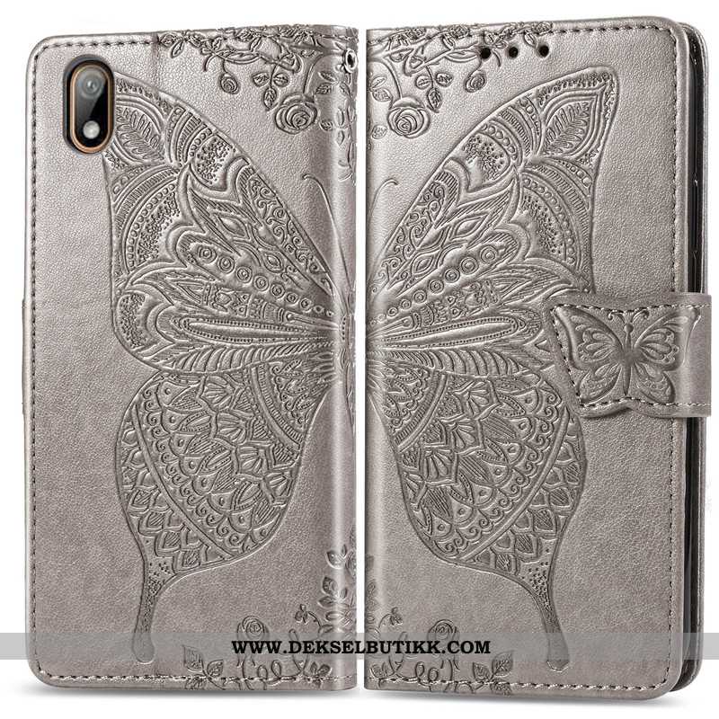 Deksel Huawei Y6 2020 Skinn Lær Butterfly Hengende Ornamenter Blomster Lilla, Etui Huawei Y6 2020 Be