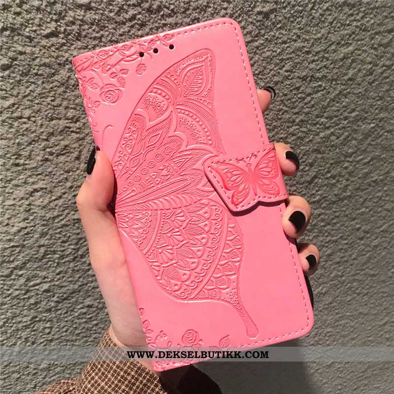 Deksel Moto E6 Plus Hengende Ornamenter Folio Vakker Butterfly Rosa, Etui Moto E6 Plus Relieff Kjøpe