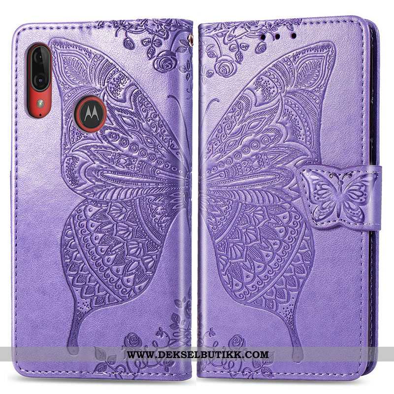 Deksel Moto E6 Plus Hengende Ornamenter Folio Vakker Butterfly Rosa, Etui Moto E6 Plus Relieff Kjøpe