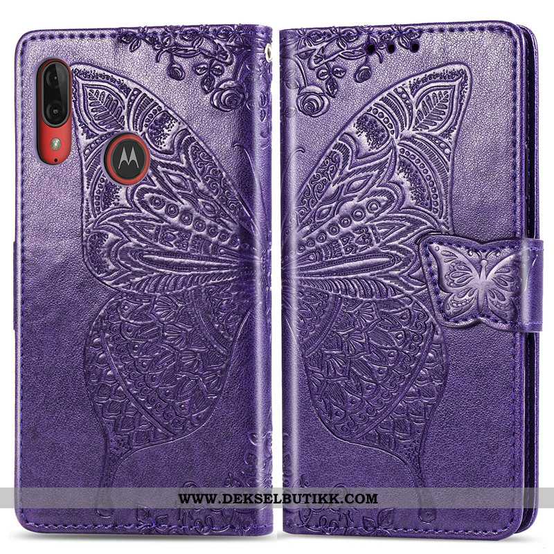 Deksel Moto E6 Plus Hengende Ornamenter Folio Vakker Butterfly Rosa, Etui Moto E6 Plus Relieff Kjøpe