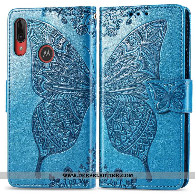 Deksel Moto E6 Plus Hengende Ornamenter Folio Vakker Butterfly Rosa, Etui Moto E6 Plus Relieff Kjøpe