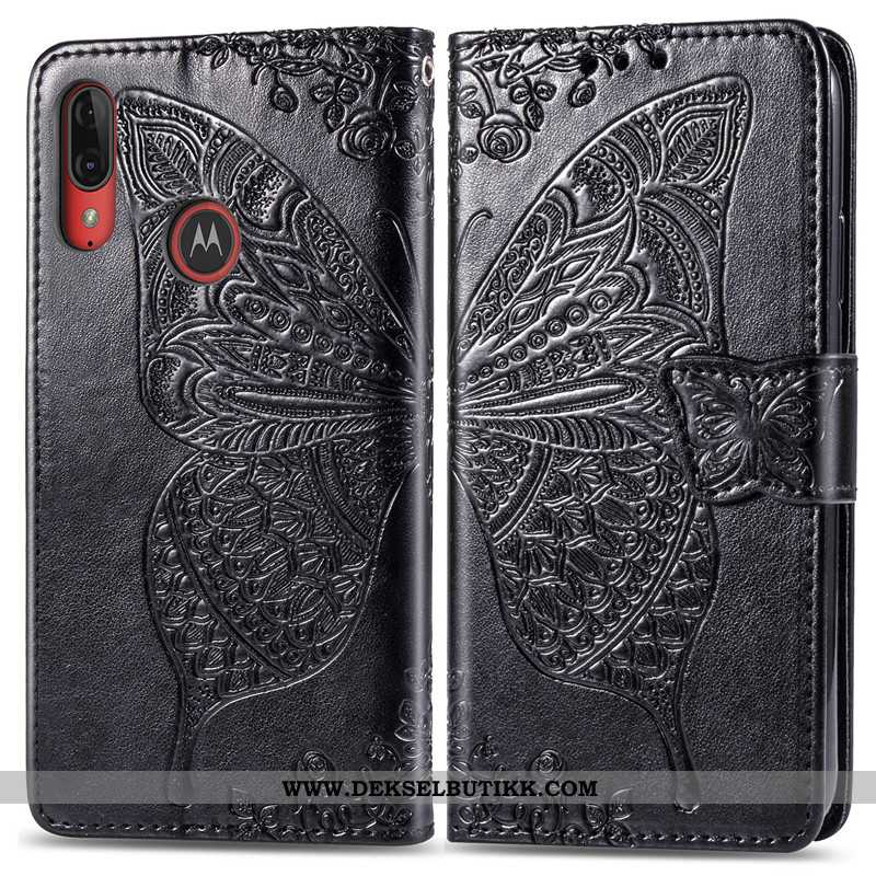 Deksel Moto E6 Plus Hengende Ornamenter Folio Vakker Butterfly Rosa, Etui Moto E6 Plus Relieff Kjøpe