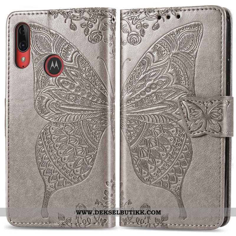 Deksel Moto E6 Plus Hengende Ornamenter Folio Vakker Butterfly Rosa, Etui Moto E6 Plus Relieff Kjøpe