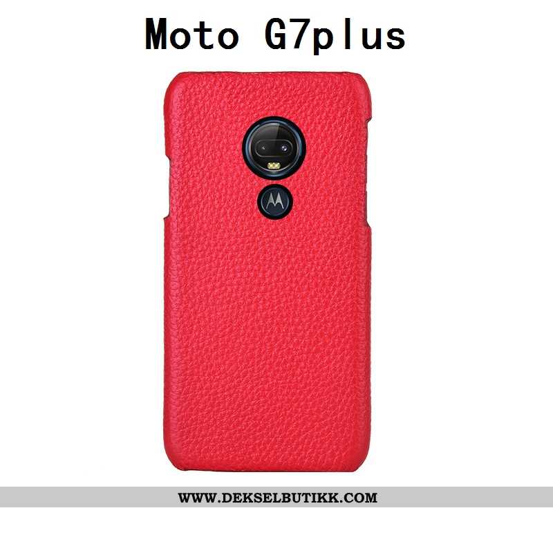 Deksel Moto G7 Plus Beskyttelse Rød Bakdeksel Skinn, Etui Moto G7 Plus Mote Billige