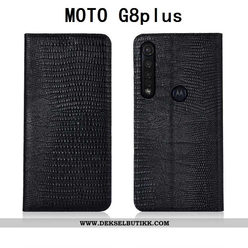 Deksel Moto G8 Plus Silikon Svart Folio Skinndeksel, Etui Moto G8 Plus Beskyttelse Tilbud