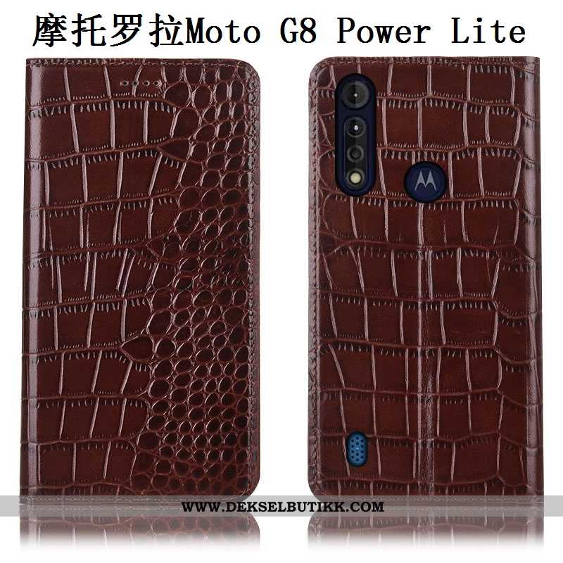 Deksel Moto G8 Power Lite Beskyttelse Anti-fall Mobiltelefon Etui Brun, Moto G8 Power Lite Skinn Kjø