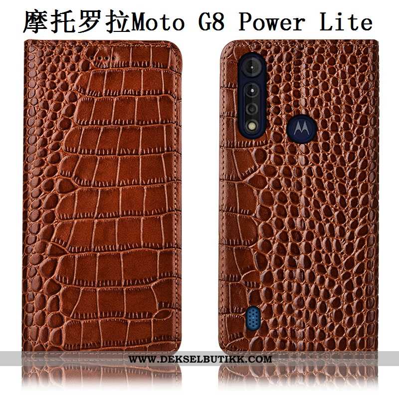 Deksel Moto G8 Power Lite Beskyttelse Anti-fall Mobiltelefon Etui Brun, Moto G8 Power Lite Skinn Kjø