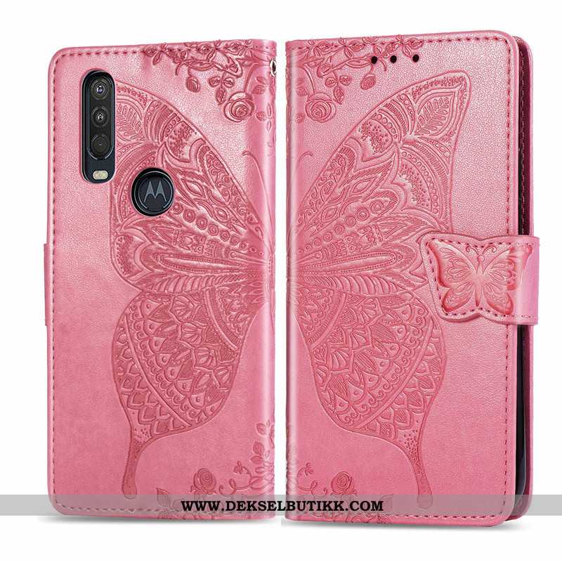 Deksel Motorola One Action Hengende Ornamenter Butterfly Folio Skinndeksel Rosa, Etui Motorola One A