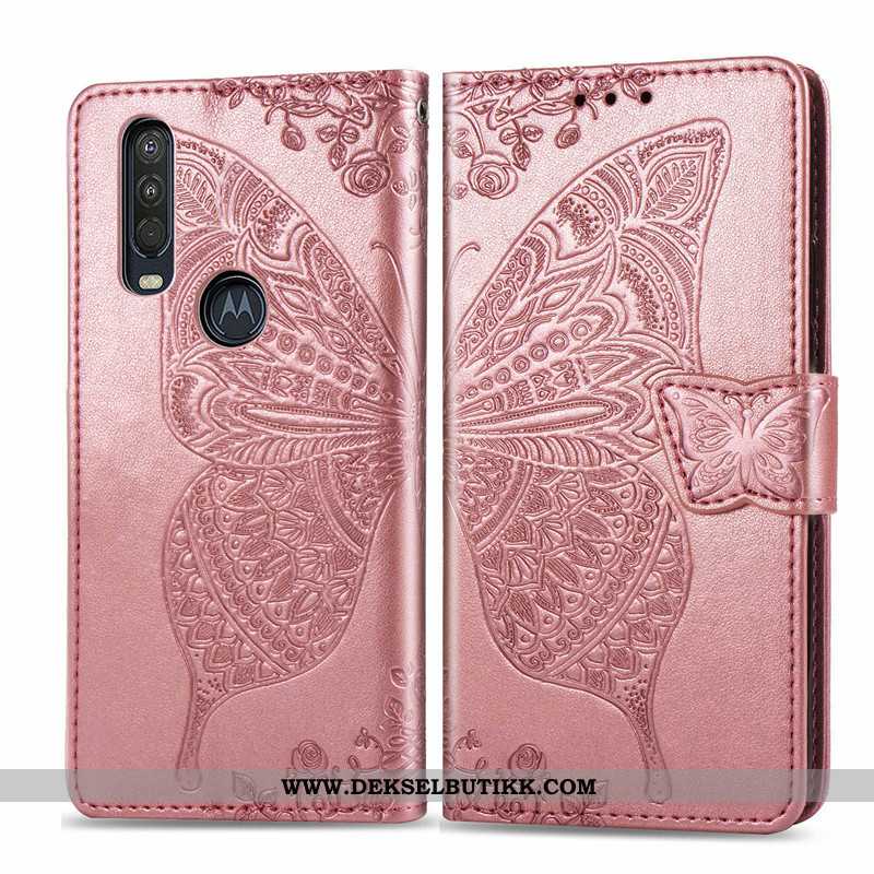 Deksel Motorola One Action Hengende Ornamenter Butterfly Folio Skinndeksel Rosa, Etui Motorola One A