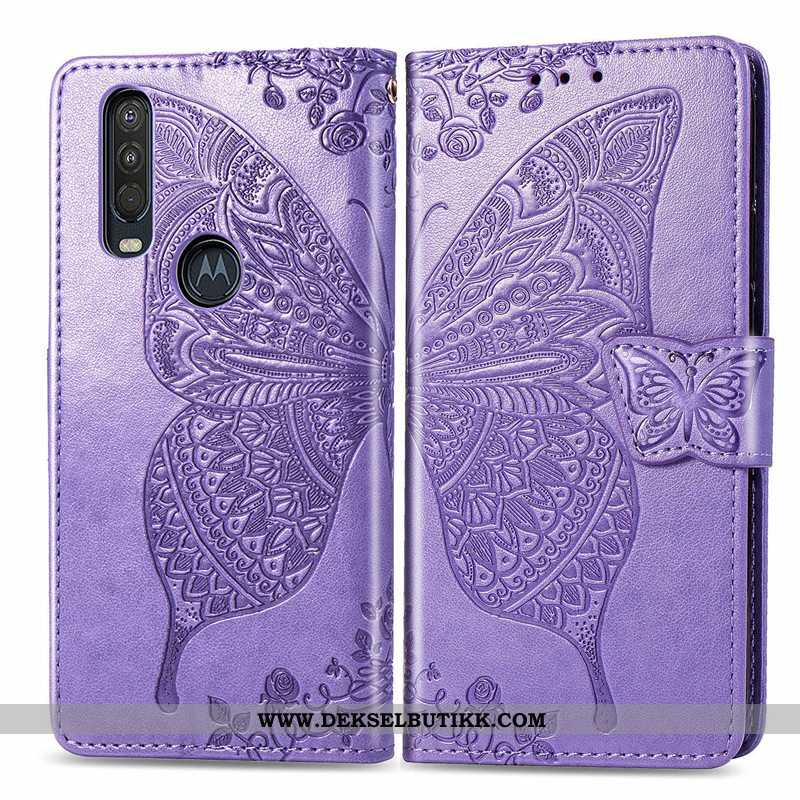 Deksel Motorola One Action Hengende Ornamenter Butterfly Folio Skinndeksel Rosa, Etui Motorola One A