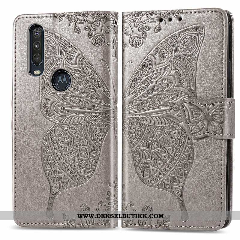 Deksel Motorola One Action Hengende Ornamenter Butterfly Folio Skinndeksel Rosa, Etui Motorola One A