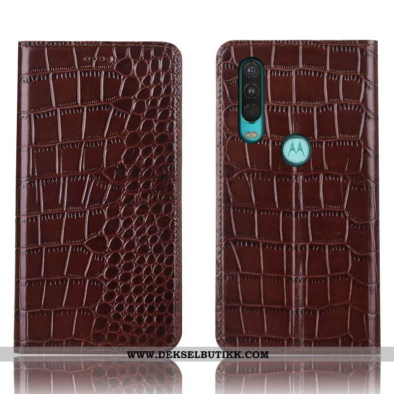 Deksel Motorola One Action Skinndeksel Mobiltelefon Folio Etui Brun, Motorola One Action Beskyttelse