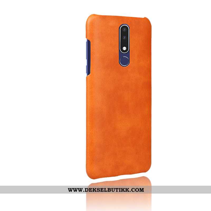 Deksel Nokia 3.1 Plus Skinn Lær Etui Orange Oransje, Nokia 3.1 Plus Mønster Billig