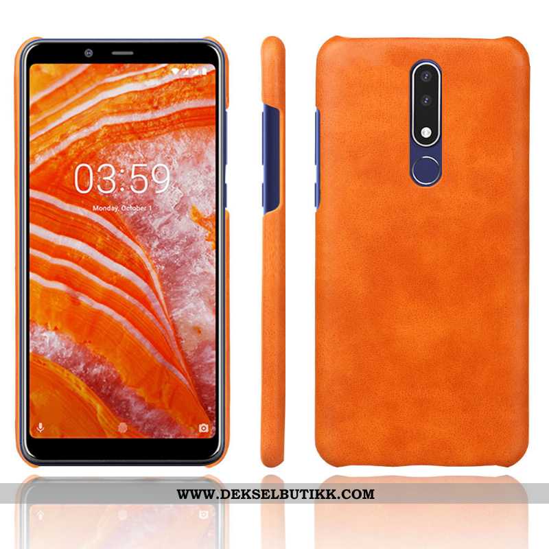 Deksel Nokia 3.1 Plus Skinn Lær Etui Orange Oransje, Nokia 3.1 Plus Mønster Billig