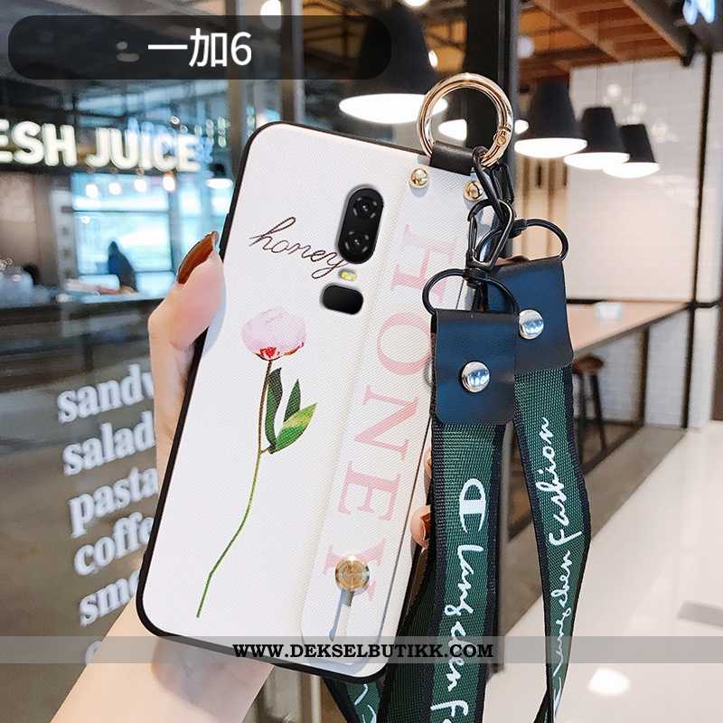 Deksel Oneplus 6 Nubuck Ultra Kreativ Blomster Hvitt, Etui Oneplus 6 Hengende Ornamenter Butikk