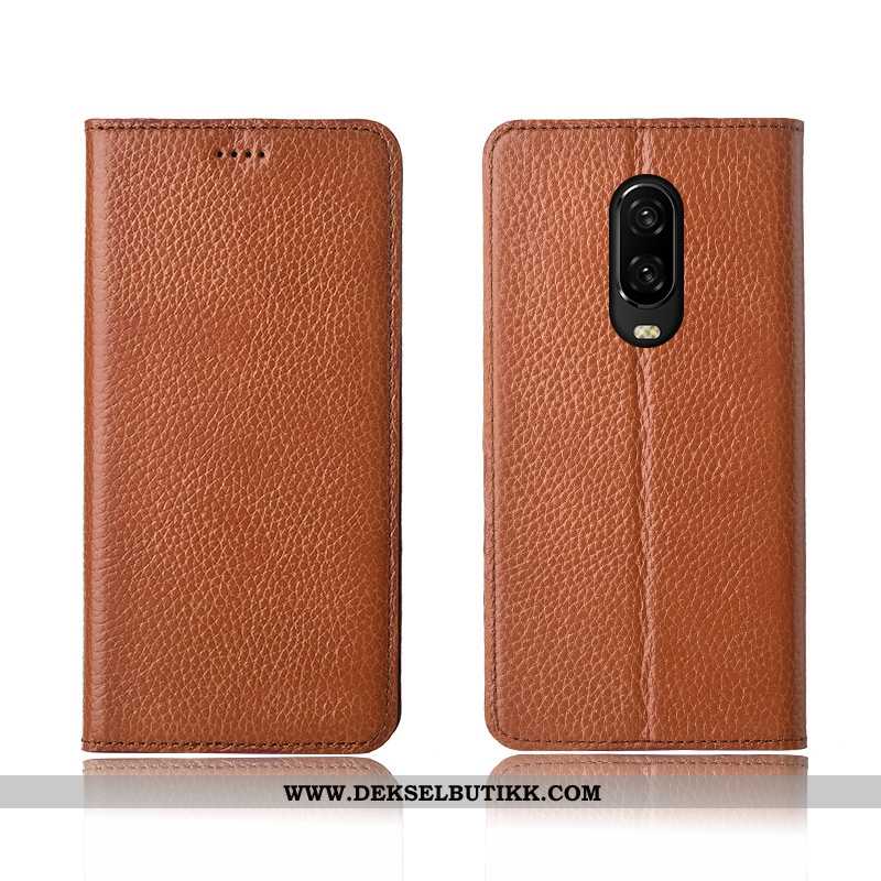 Deksel Oneplus 6t Myke Anti-fall Skinn Litchi Khaki, Etui Oneplus 6t Silikon Tilbud