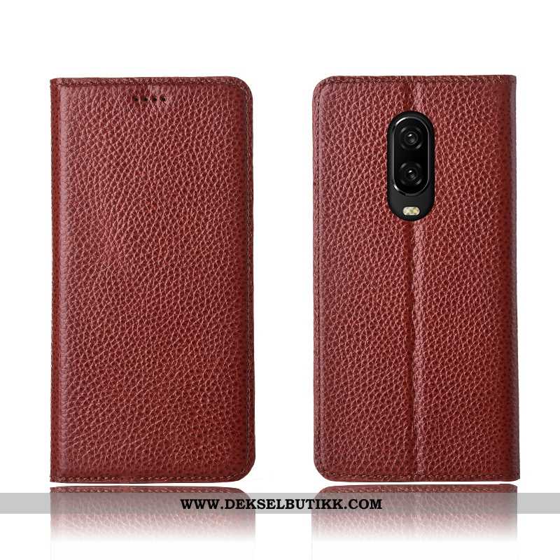 Deksel Oneplus 6t Myke Anti-fall Skinn Litchi Khaki, Etui Oneplus 6t Silikon Tilbud