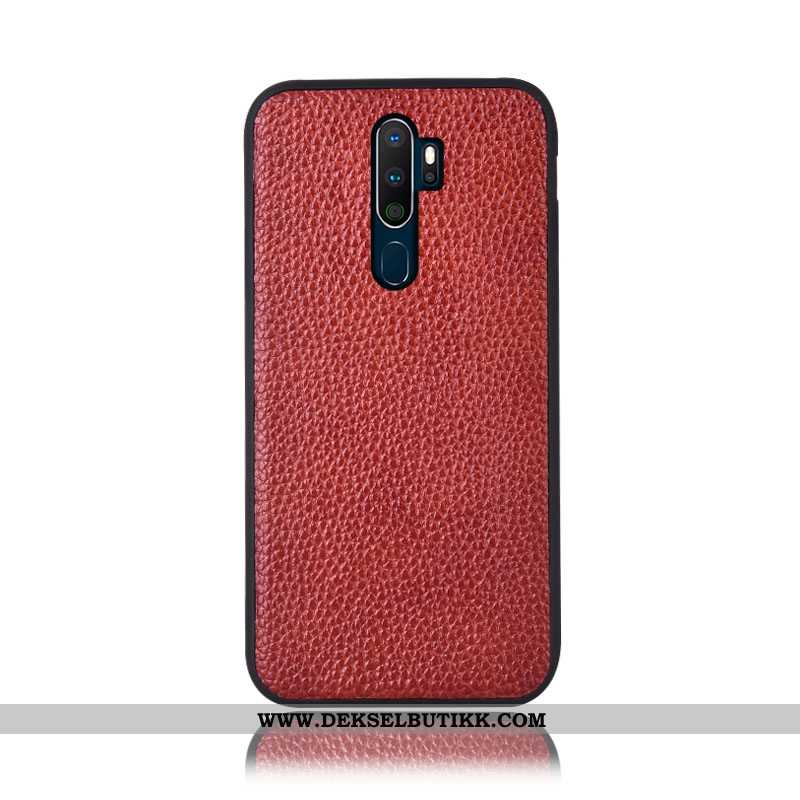 Deksel Oppo A5 2020 Skinn Etui Litchi Burgunder, Oppo A5 2020 Beskyttelse Salg