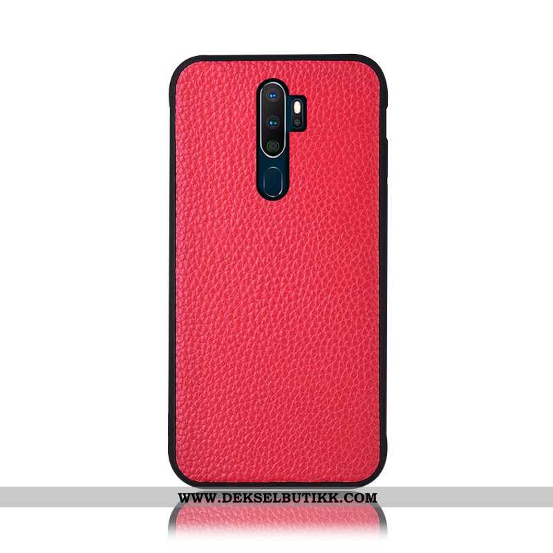 Deksel Oppo A5 2020 Skinn Etui Litchi Burgunder, Oppo A5 2020 Beskyttelse Salg