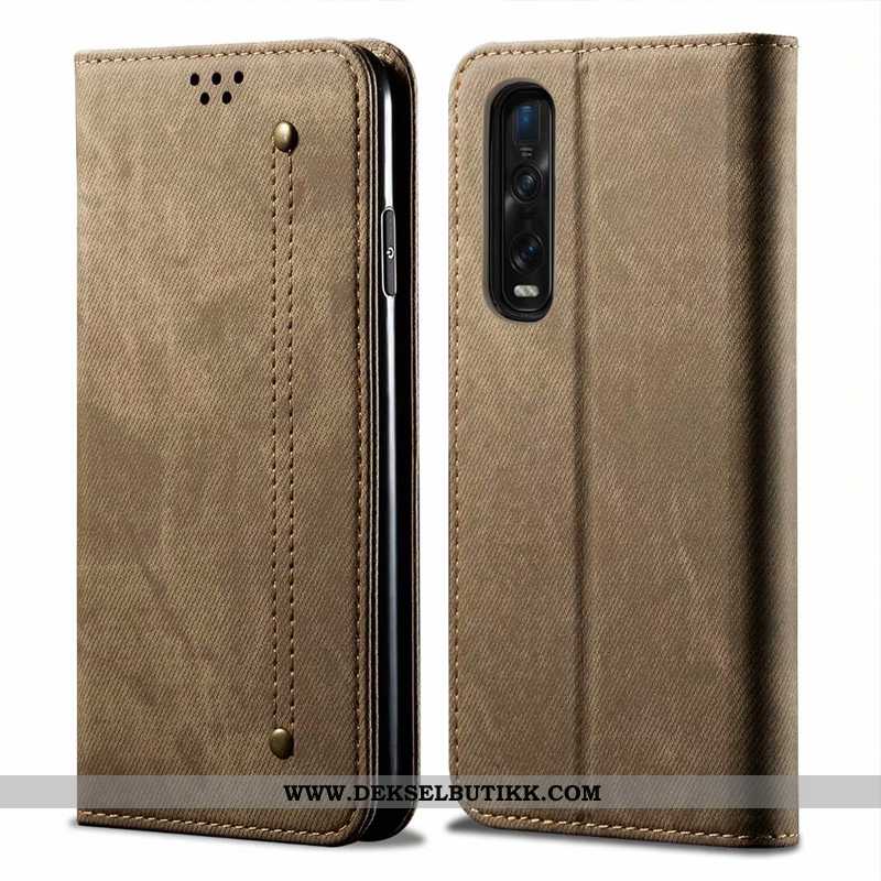 Deksel Oppo Find X2 Pro Skinndeksel Anti-fall Business Clamshell Khaki, Etui Oppo Find X2 Pro Beskyt