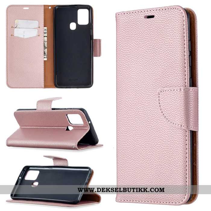 Deksel Samsung Galaxy A21s Skinndeksel Litchi Monokrom Mobiltelefon Rosa, Etui Samsung Galaxy A21s M