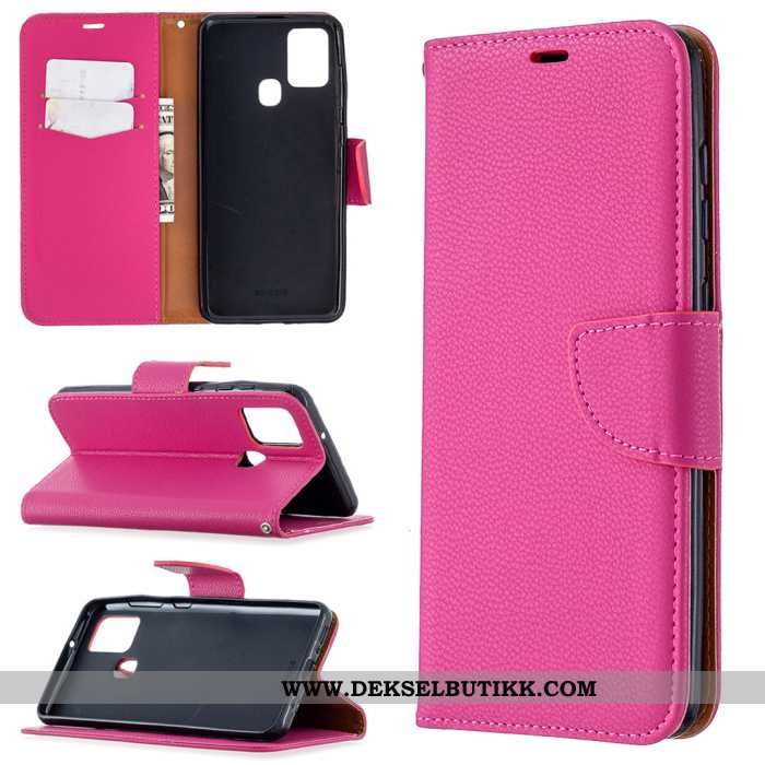 Deksel Samsung Galaxy A21s Skinndeksel Litchi Monokrom Mobiltelefon Rosa, Etui Samsung Galaxy A21s M