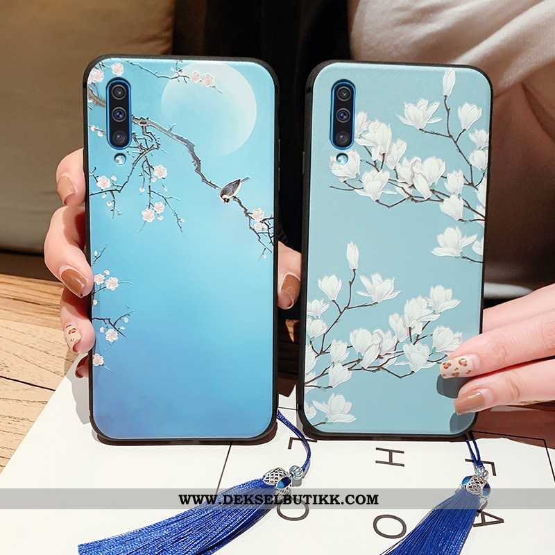 Deksel Samsung Galaxy A50 Silikon Vintage Etui Mobiltelefon Blå, Samsung Galaxy A50 Beskyttelse Til 