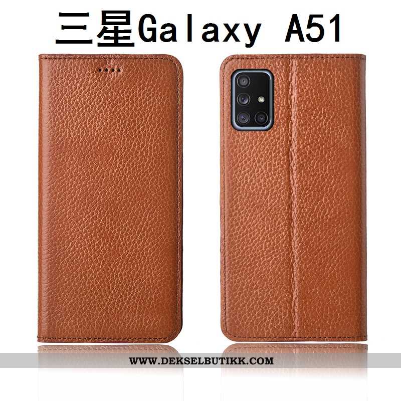 Deksel Samsung Galaxy A51 Nubuck Etui Mobiltelefon Beskyttelsedeksel Khaki, Samsung Galaxy A51 Skinn