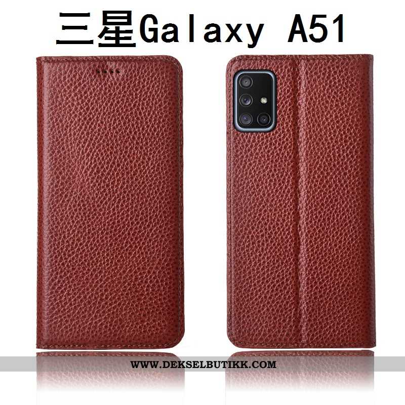 Deksel Samsung Galaxy A51 Nubuck Etui Mobiltelefon Beskyttelsedeksel Khaki, Samsung Galaxy A51 Skinn