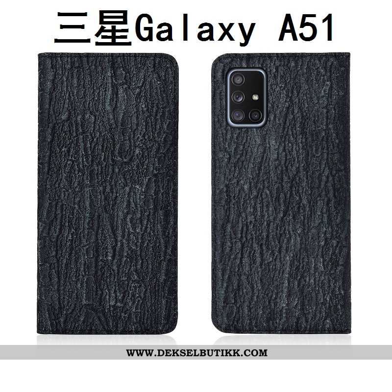 Deksel Samsung Galaxy A51 Nubuck Stjernene Clamshell Svart, Etui Samsung Galaxy A51 Skinn Billige