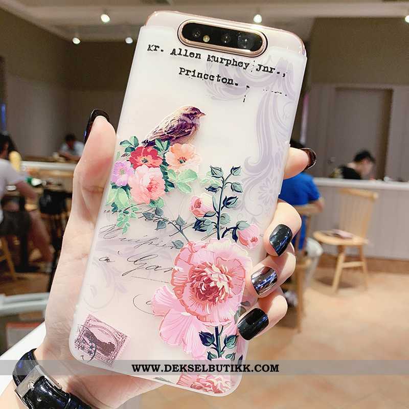 Deksel Samsung Galaxy A80 Myke Fugl Gjennomsiktig Blomster Hvitt, Etui Samsung Galaxy A80 Silikon Ra