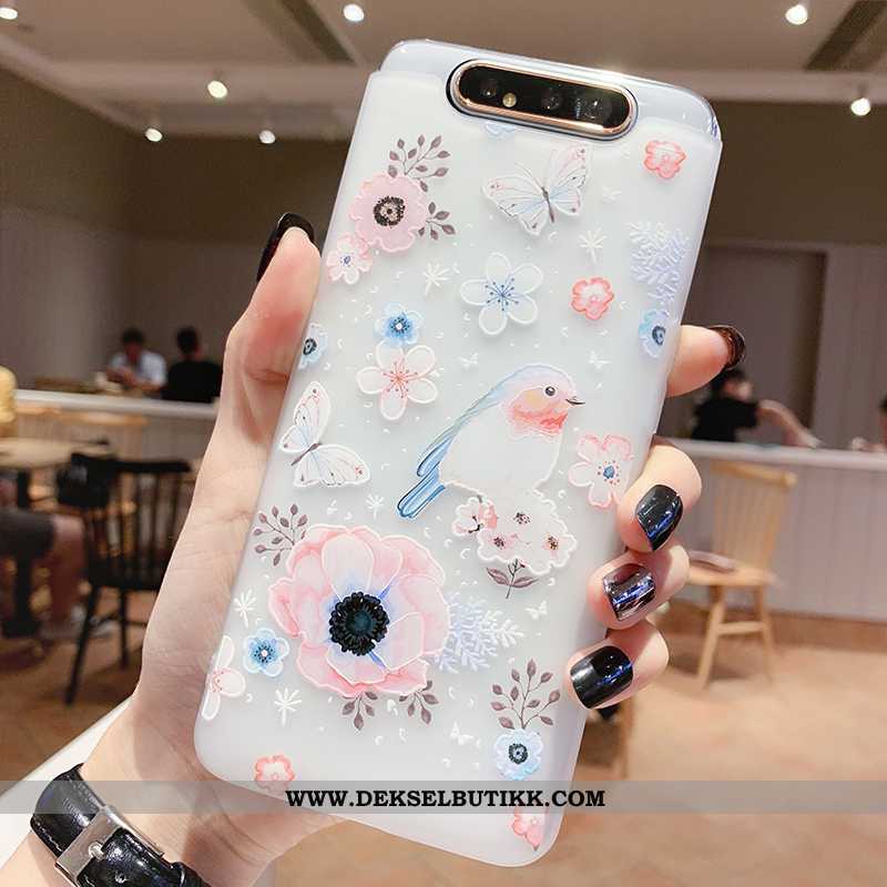 Deksel Samsung Galaxy A80 Myke Fugl Gjennomsiktig Blomster Hvitt, Etui Samsung Galaxy A80 Silikon Ra