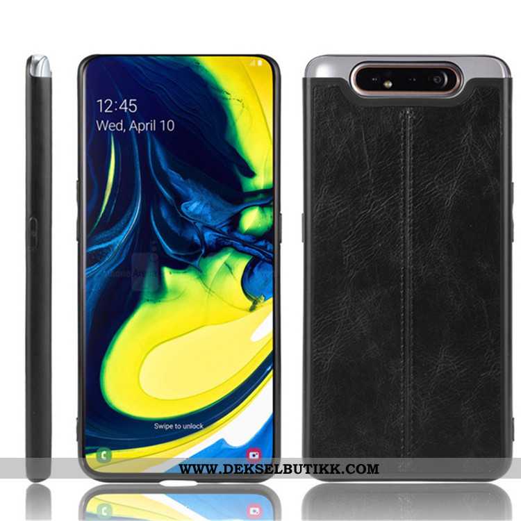 Deksel Samsung Galaxy A80 Skinn Lær Hard Anti-fall Svart, Etui Samsung Galaxy A80 Beskyttelse Billig