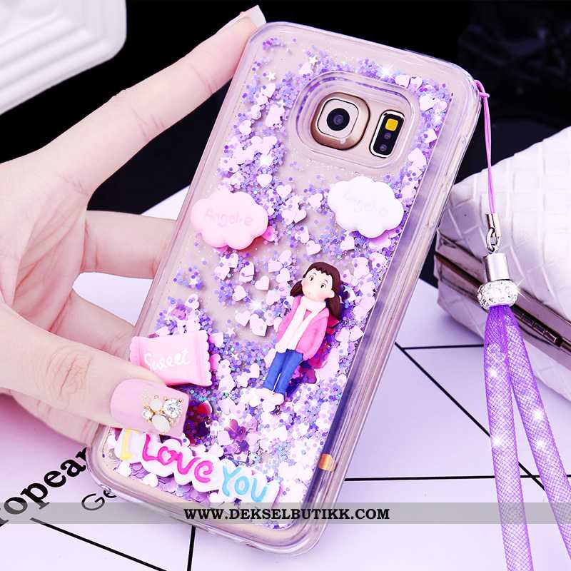 Deksel Samsung Galaxy S6 Cartoon Silikon Hengende Nakke Lilla, Etui Samsung Galaxy S6 Vakker Rabatt