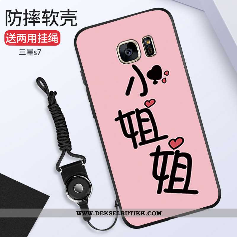 Deksel Samsung Galaxy S7 Mote Anti-fall Silikon Rosa, Etui Samsung Galaxy S7 Hengende Ornamenter Bil